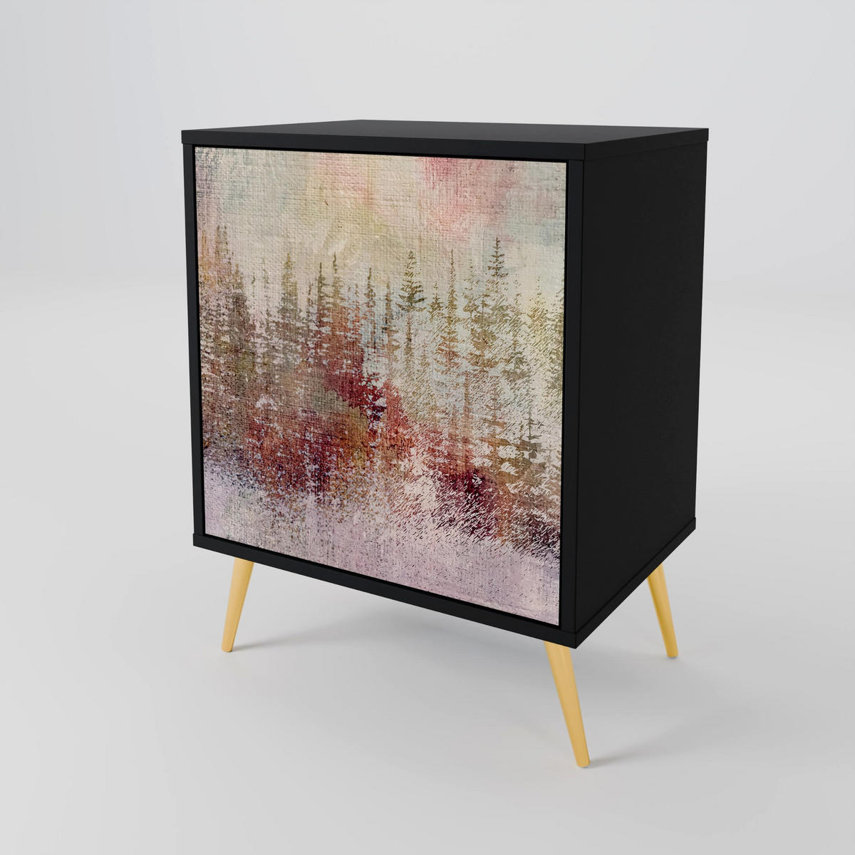SIDEBOARD VEILED SUMMIT, Schwarz, 57,5x42x67,5 cm, Schwarze Metall-Rahmenfüße - Multicolor/Schwarz, Holzwerkstoff/Metall (57.5/67.5/42cm) - SpaceRebels