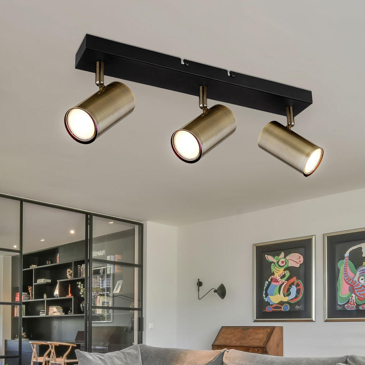 DECKENLEUCHTE Messing schwenkbar 3 flammig - Messingfarben, Metall (41/6/12cm) - Globo Lighting