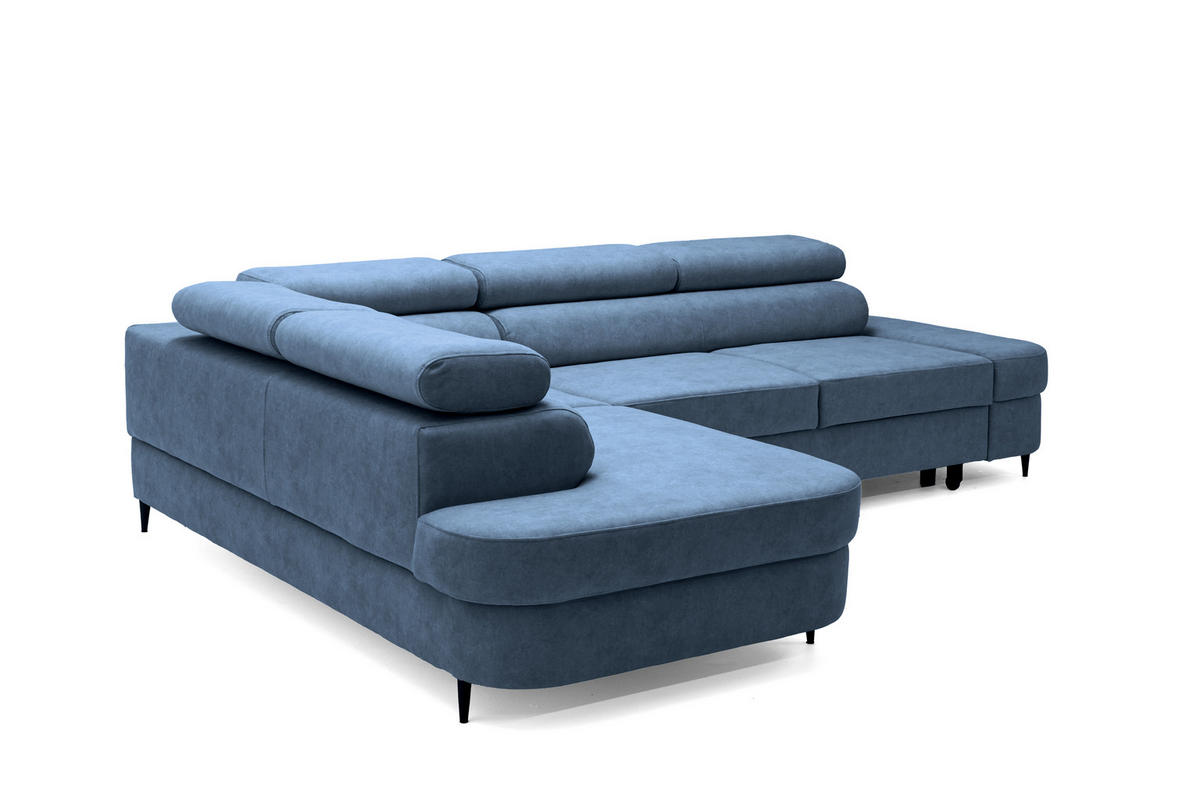 ECKSOFA PRIAM L Links mit Schlaffunktion 125x195 Velours Blau - Blau/Schwarz, Holz/Textil (203/275cm) - Muffo