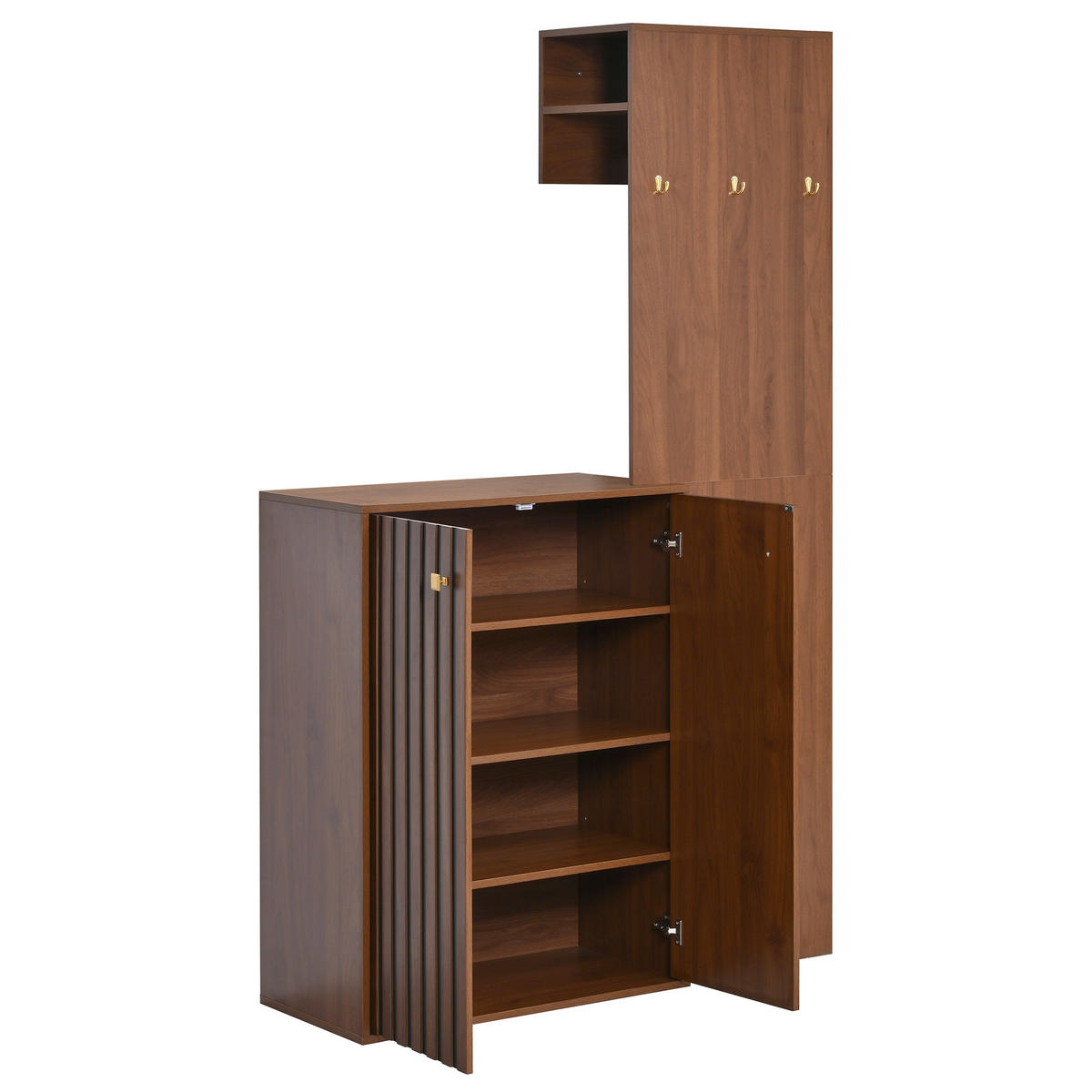 SCHUHSCHRANK aus MDF 115x38,5x191,5cm in Nussbaum mit Garderobe - Nussbaumfarben, Holzwerkstoff (115/191.5/38.5cm) - Modfu