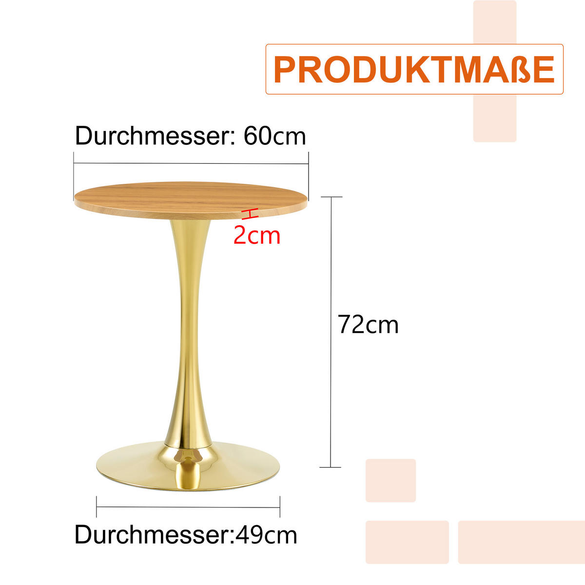 BEISTELLTISCH 60/60/72 cm Gold Holzoptik aus MDF und Metall mit runder Tischplatte - Schwarz, Holzwerkstoff (60/60/72cm) - OKWISH