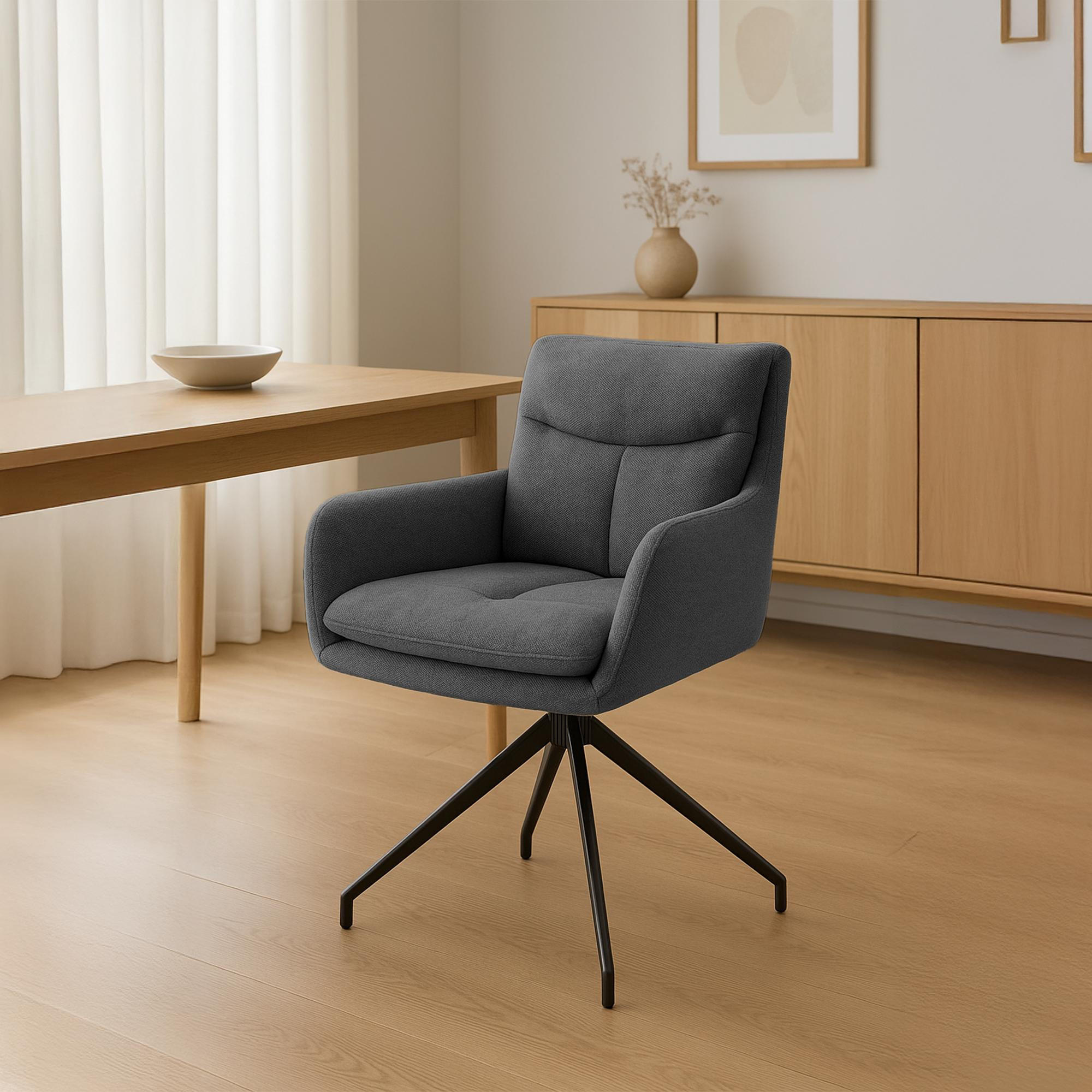 ESSZIMMERSTUHL Stoff Dunkelgrau - Dunkelgrau/Schwarz, Textil/Metall (57/83/62cm) - CLP