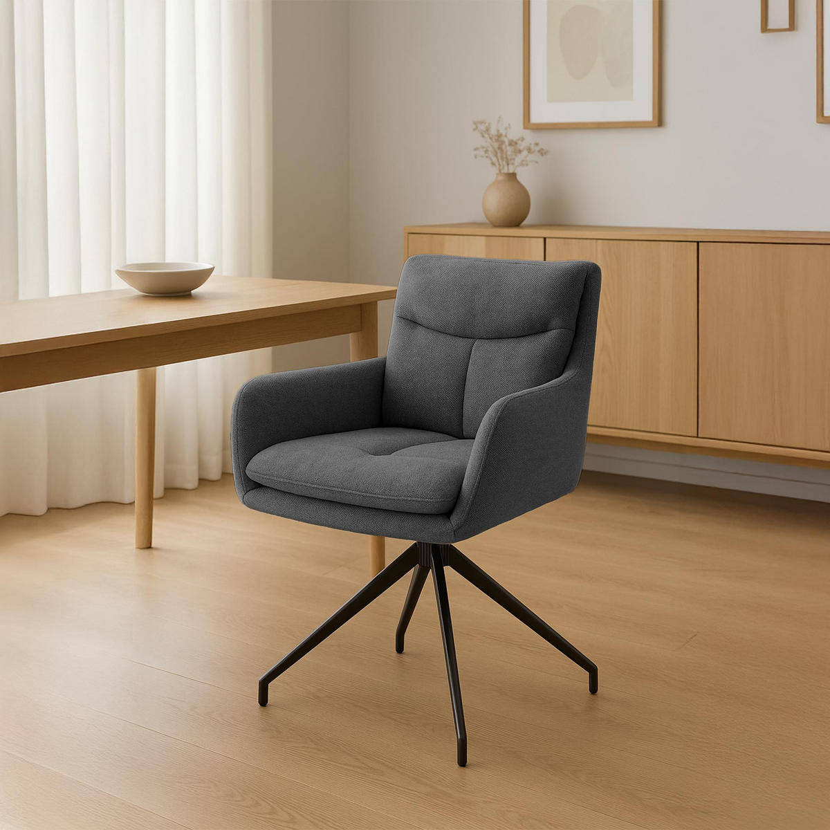 ESSZIMMERSTUHL Stoff Dunkelgrau - Dunkelgrau/Schwarz, Textil/Metall (57/83/62cm) - CLP