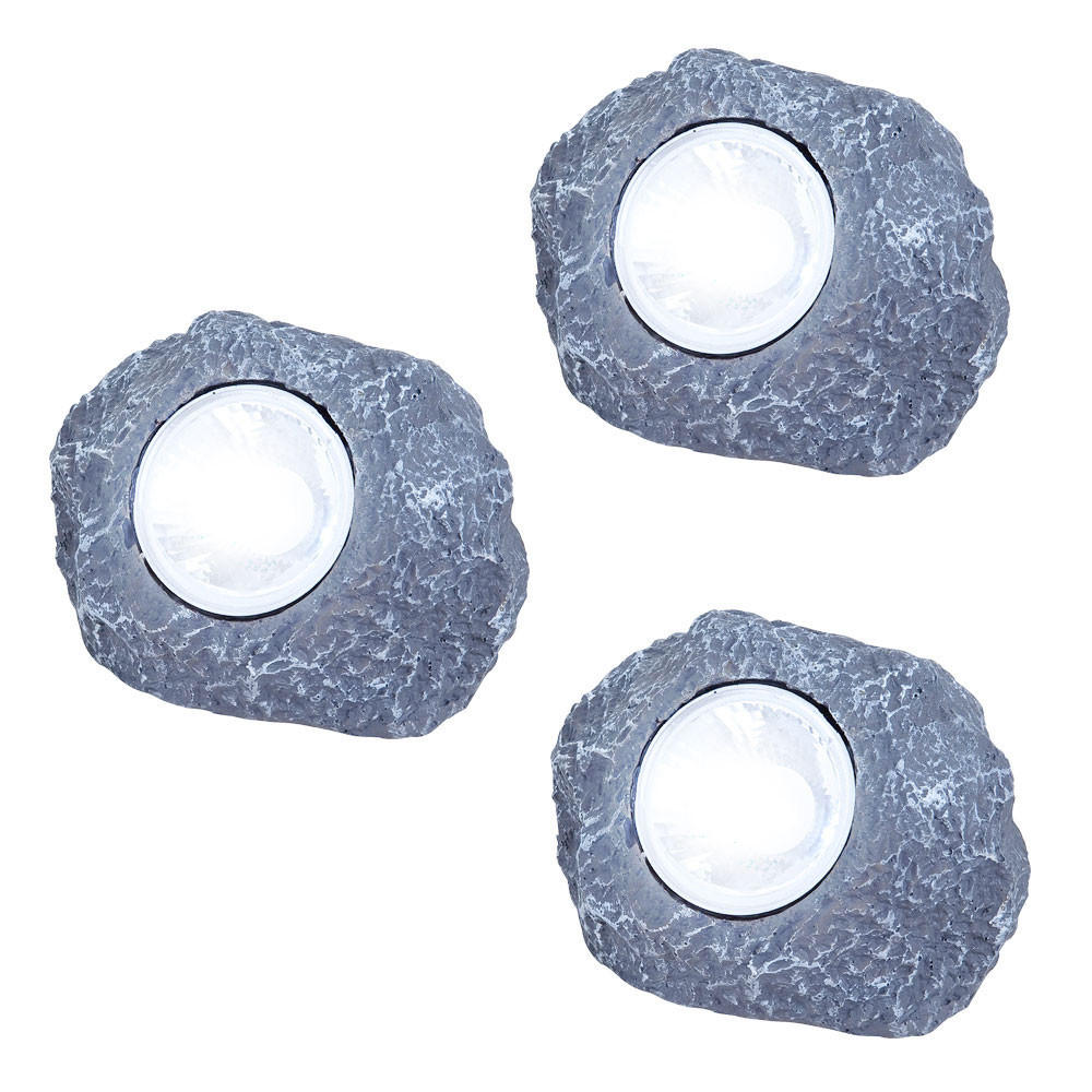 LED AUSSENLEUCHTE Solar Steinoptik Grau 3er Set - Grau, Kunststoff (7.8/6/5.5cm) - Globo Lighting