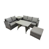 GARTENMÖBEL SET Polyrattan Dunkelgrau 6-Sitzer - Dunkelgrau/Grau, Glas/Kunststoff - Fimous