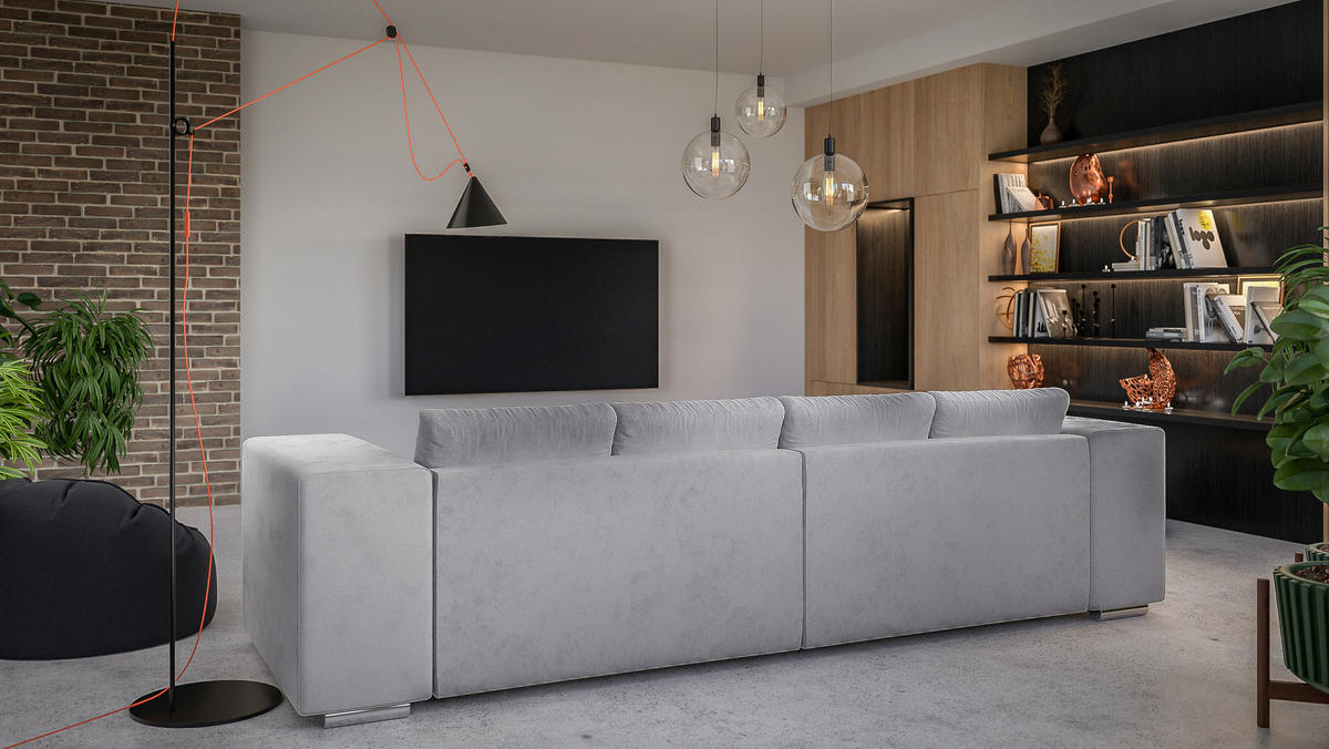 BIGSOFA Kami Microfaser Grau - Schwarz/Grau, Kunststoff/Textil (290/80/110cm) - S-Style Möbel