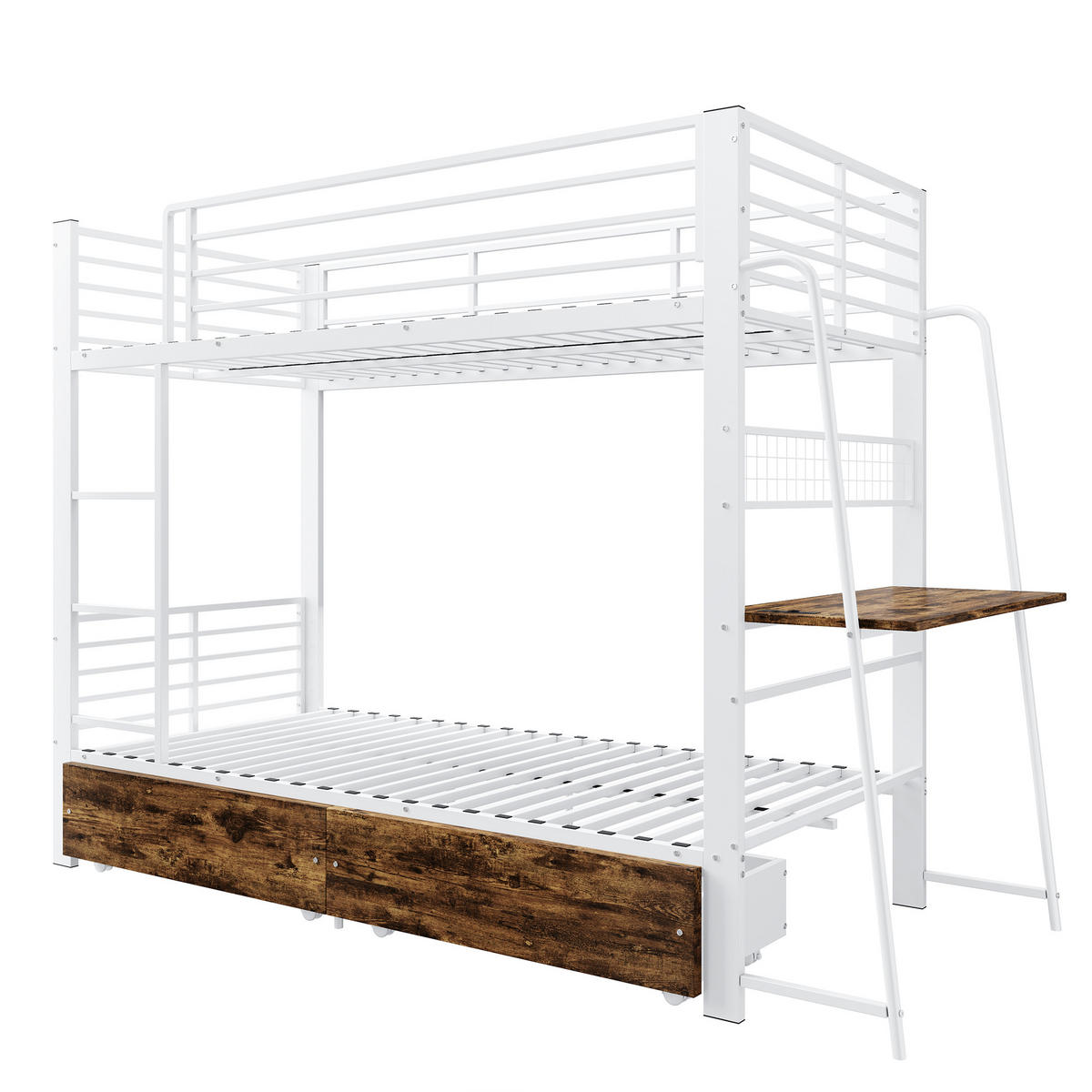 ETAGENBETT 90/200 cm DE-33081 mit Schreibtisch und LED Weiß - Weiß, Metall (90/200cm) - ComfortXL