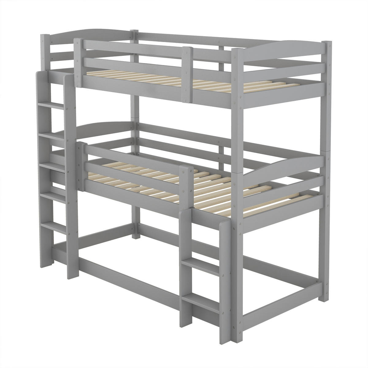 ETAGENBETT 3 Schlafplätze 90x200 cm Kiefer Grau für Kinder - Grau, Holz (90/200cm) - Meubliv