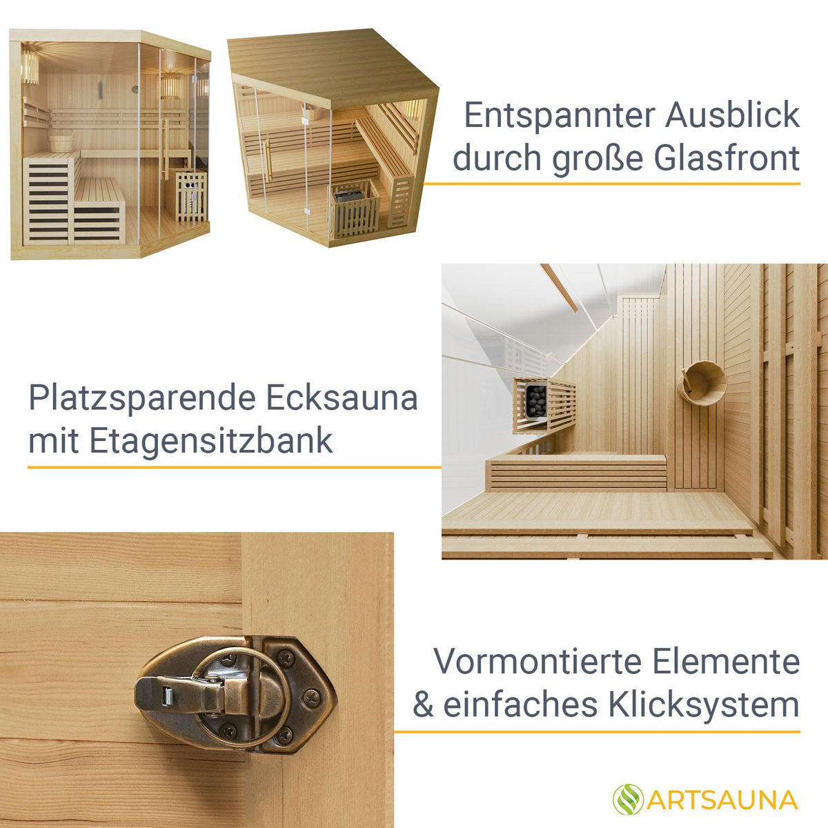 SAUNAKABINE Espoo200 Premium - Naturfarben, Holz (200/200/200cm) - Artsauna