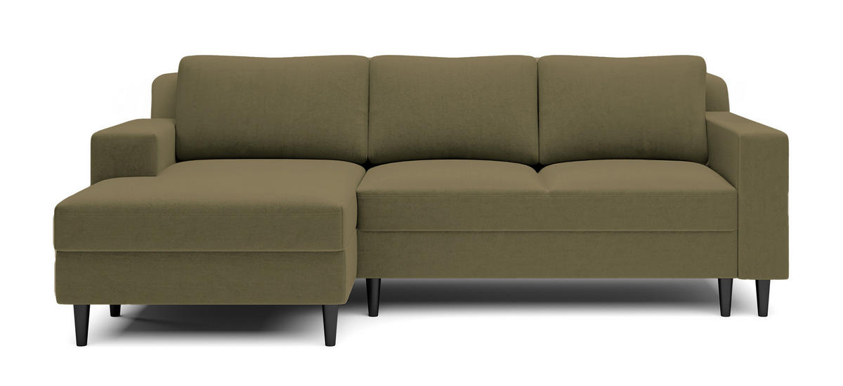 ECKSOFA Nalika Olivgrün Velours - Schwarz/Olivgrün, Holz/Textil (230/143cm) - Selsey