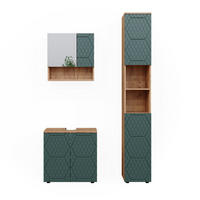 BADMÖBEL-SET Irma Grün 3 Teile, mit Hochschrank - Eiche Wotan/Grün, Holzwerkstoff (80/58.6/41cm) - Vicco