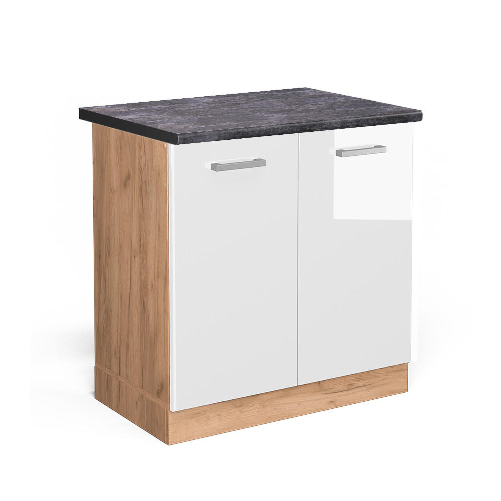 Vicco Spülenunterschrank Weiß Hochglanz, Eiche 80x81.6x60 cm