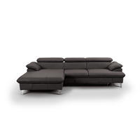 ECKSOFA mit Schlaffunktion und Bettkasten, Echtleder - Chromfarben/Dunkelbraun, Leder/Holz (254/167cm) - Cotta