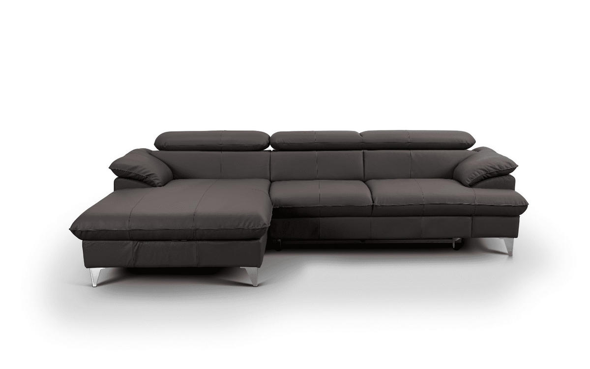 ECKSOFA mit Schlaffunktion und Bettkasten, Echtleder - Chromfarben/Dunkelbraun, Leder/Holz (254/167cm) - Cotta