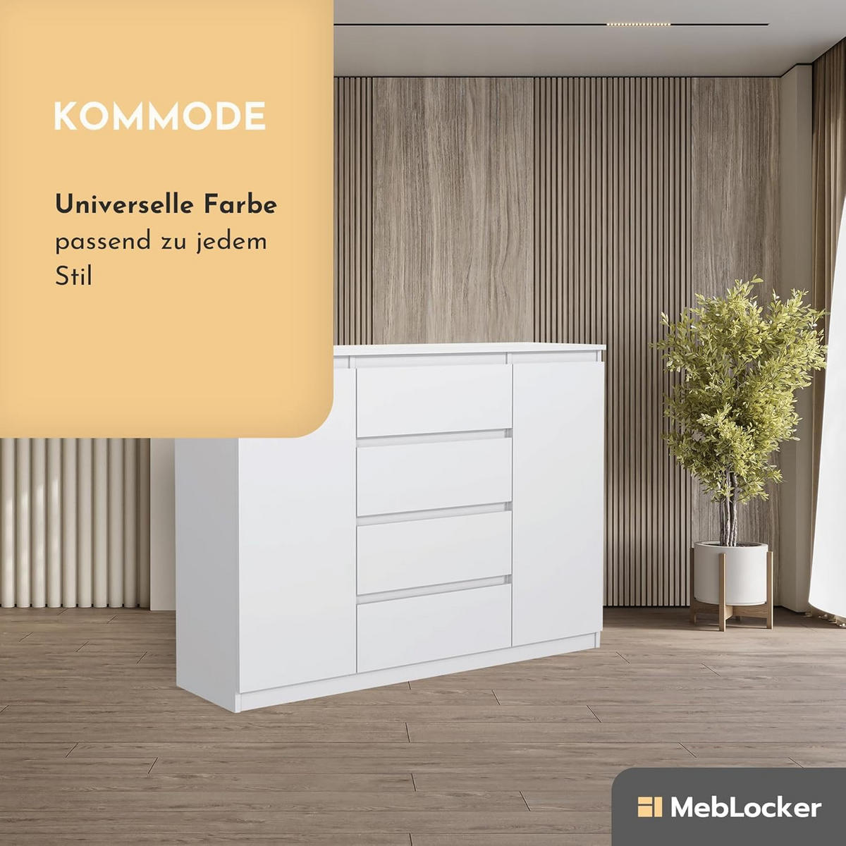 KOMMODE mit 4 Schubladen 2 Schranktüren 120 cm - Weiß, Holzwerkstoff (120.4/101.5/39cm) - MebLocker