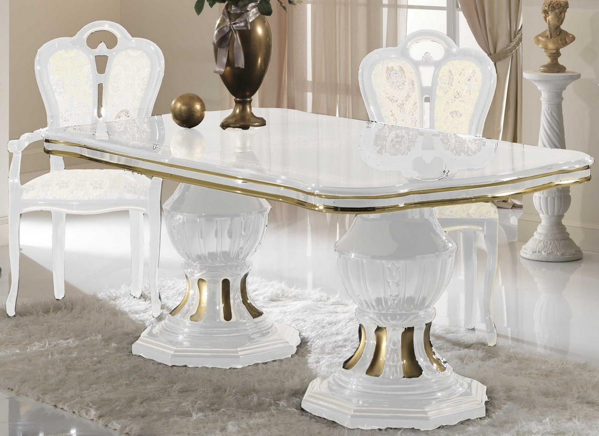 ESSTISCH BELLA in Weiß/Gold 185 - 230 cm - Weiß Hochglanz/Goldfarben, Holzwerkstoff (105/185/75cm) - Interdesign24