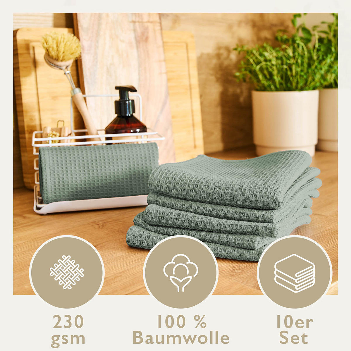 GESCHIRRTÜCHER Frigg 10er-Set, 30/30 cm, Grün - Grün, Textil (30/30cm) - Blumtal