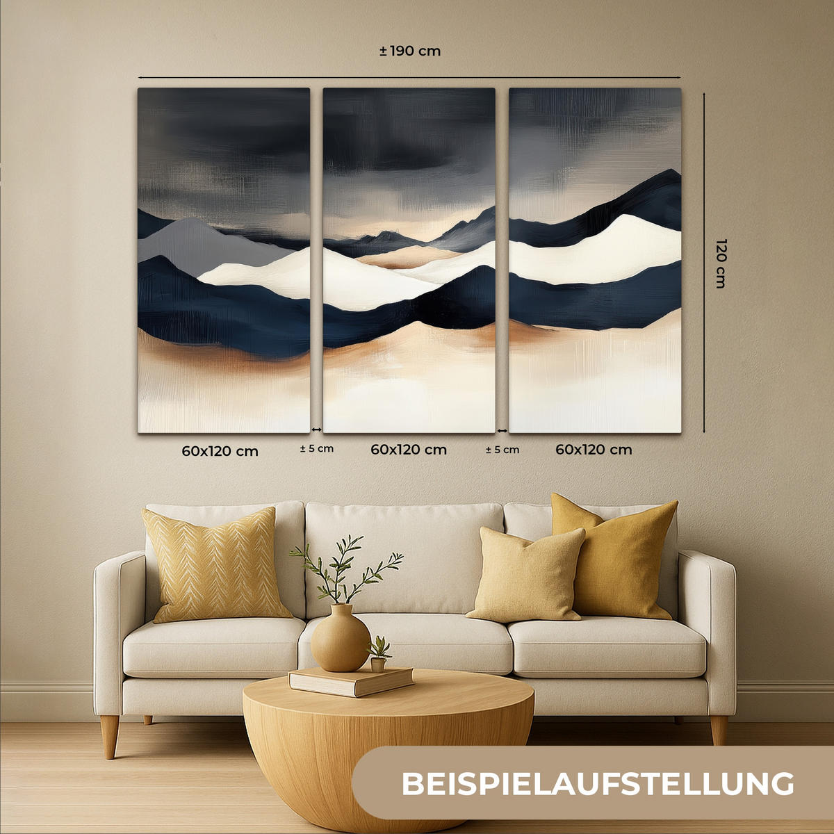 LEINWANDBILD 3er Set Landschaft - Abstrakt - Modern 180x120 cm - Dunkelblau, Textil (180/120cm) - MuchoWow