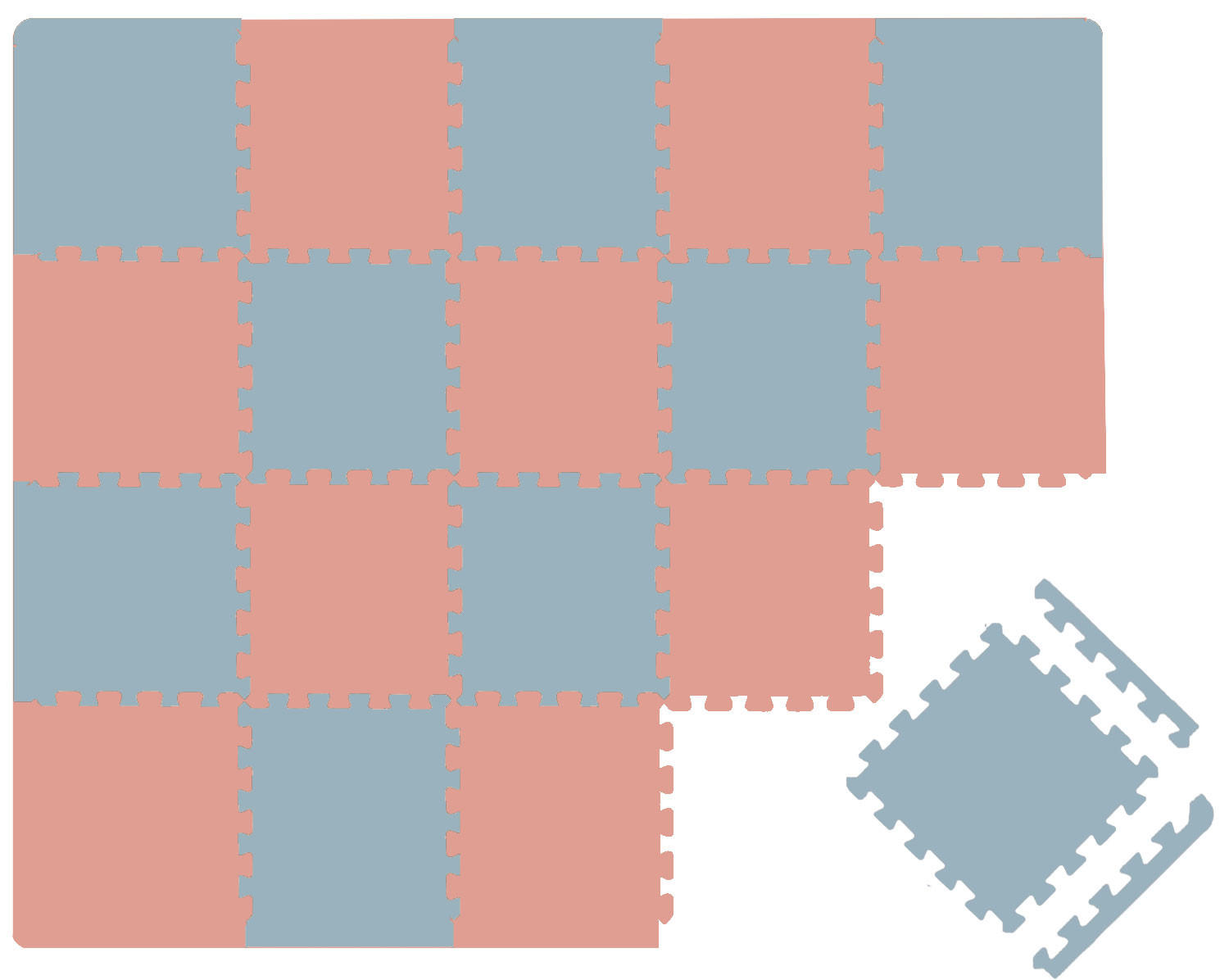 SPIELMATTE ab Null - 180/90/1 cm Puzzlematte mit Rand Terrakotta Graublau - Rosa, Kunststoff (30/30cm) - Littletom