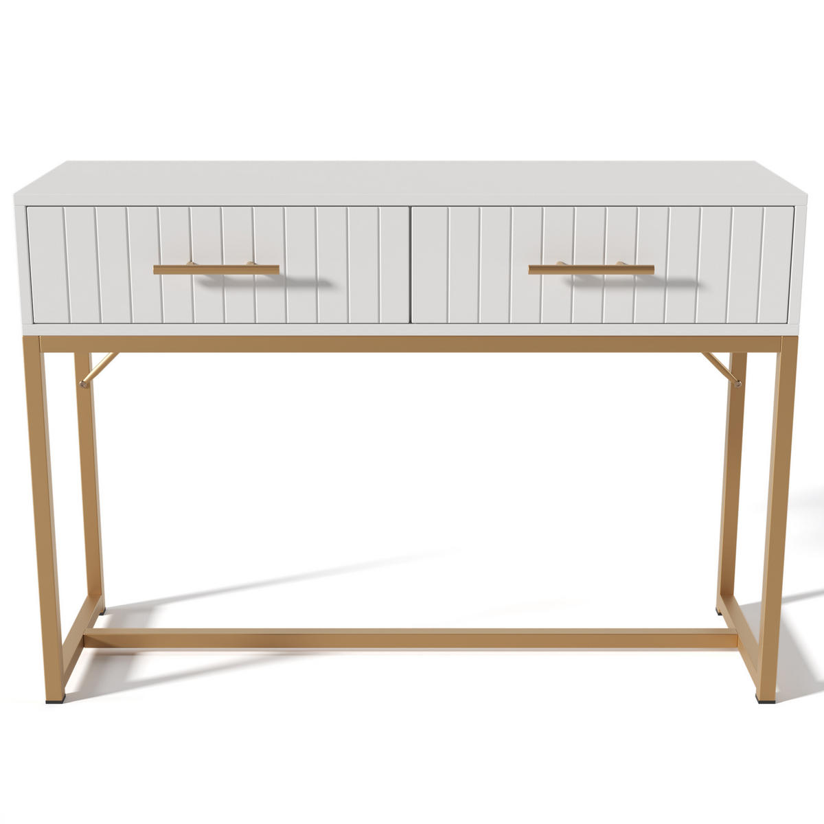 SCHMINKTISCH DE-38248 100/45/75 cm mit 2 Schubladen Weiß/Gold - Weiß, Holzwerkstoff (100/45/75cm) - ComfortXL
