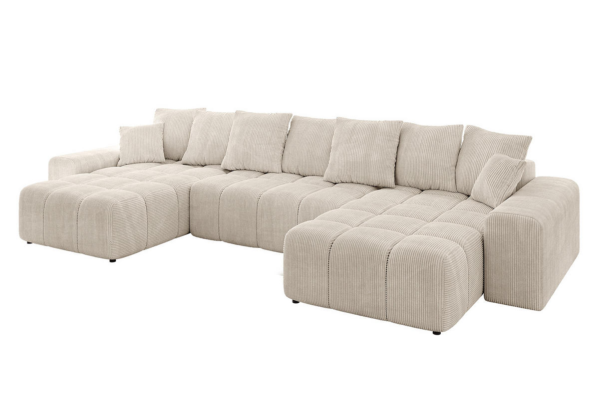 WOHNLANDSCHAFT ENIL-U 390x175x84 Beige Cord - Beige, Holzwerkstoff/Kunststoff (390/84/175cm) - ALTDECOR