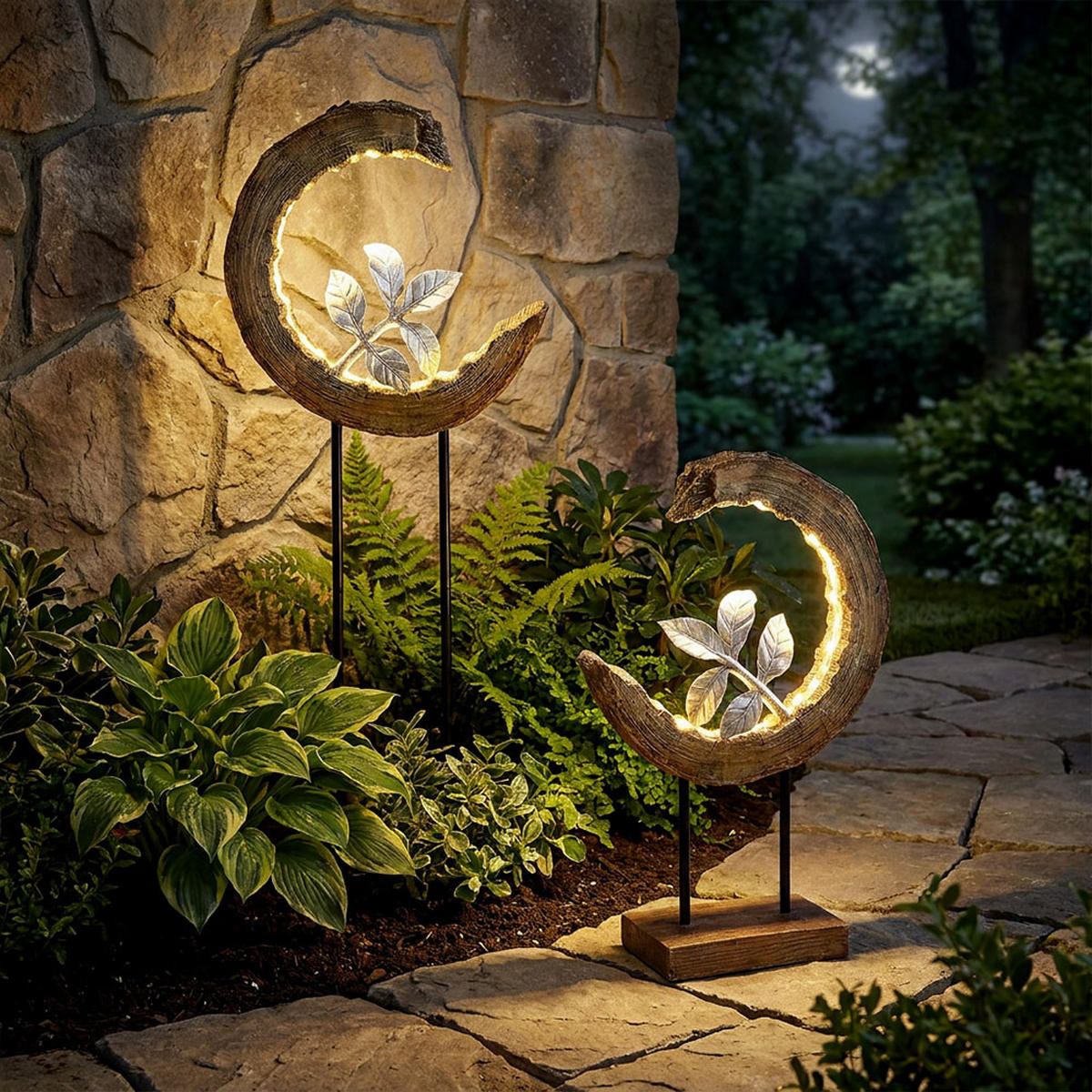 LED AUSSENLEUCHTE Holzoptik Braun Mondsichel Design - Braun, Metall (24/10/52cm) - Globo Lighting