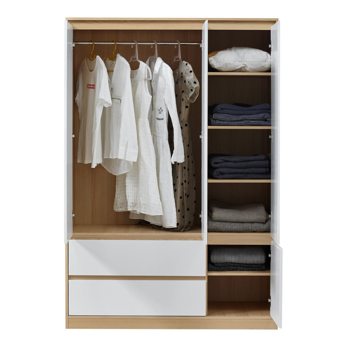 KLEIDERSCHRANK Bastheim - Eichefarben/Weiß, Holzwerkstoff (120/176/52cm) - [en.casa]
