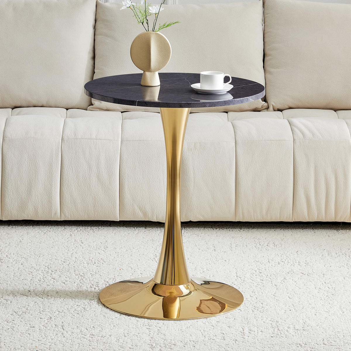 BEISTELLTISCH 60/72 cm in Schwarz und Gold mit runder MDF-Tischplatte - Schwarz, Holzwerkstoff (60/60/72cm) - BEAOK