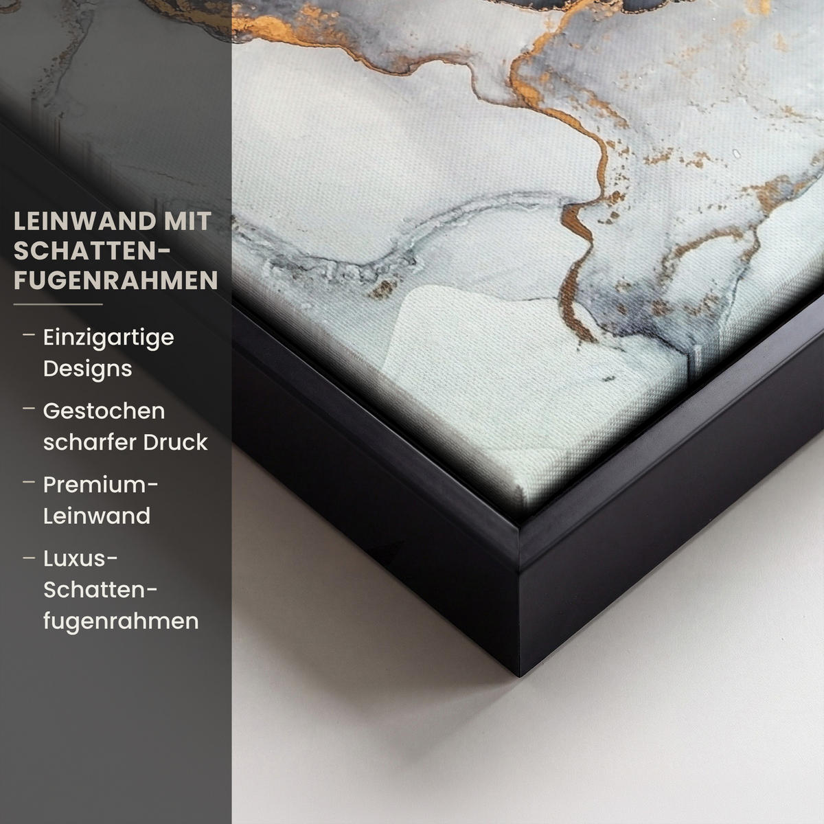 LEINWAND Bilder mit Rahmen - Marmor - Schwarz - Weiß - Gold - Luxus - Abstrakt - 20x30 - Goldfarben, Textil (20/30cm) - MuchoWow