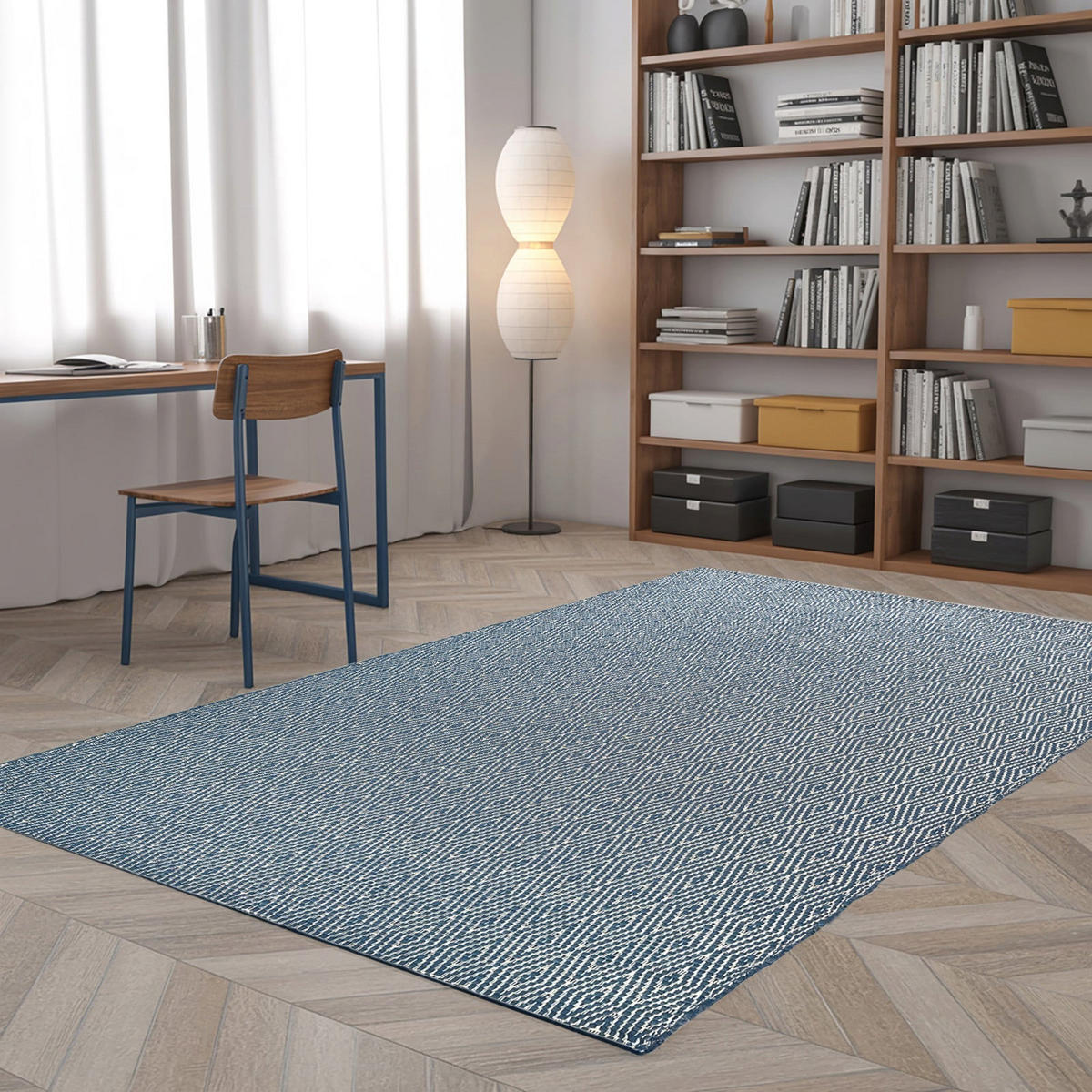 TEPPICH aus recycelten Fasern handgewebt blau - Blau, Naturmaterialien (160/230cm) - AFK Living