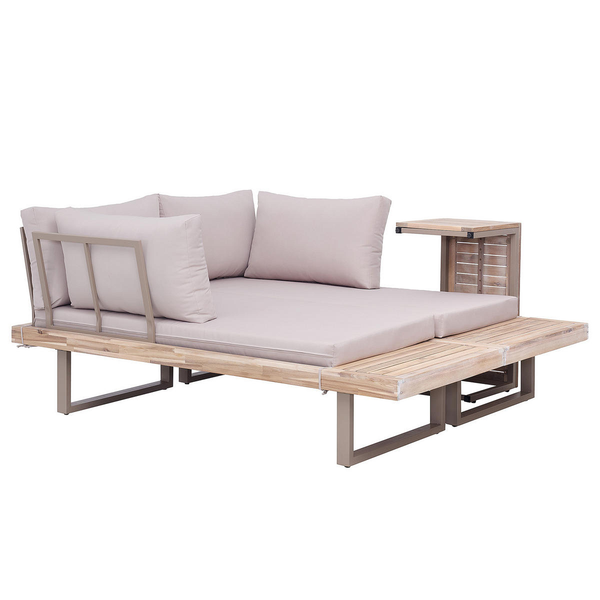 LOUNGESET - Akazie massiv / Polyester - Braun / Grau - 3-teilig - Taupe, Holz/Textil - home24
