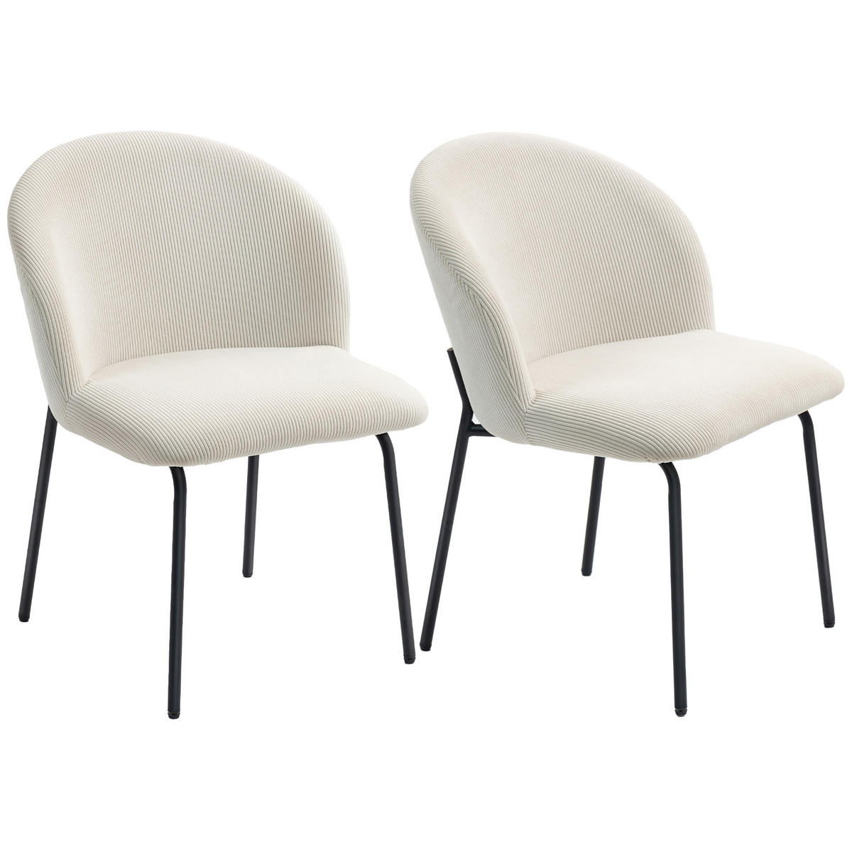 ESSZIMMERSTÜHLE 2er-Set DE-13297 Rippvelours & Stahlbeine Creme - Weiß, Metall (56/78/58cm) - ComfortXL