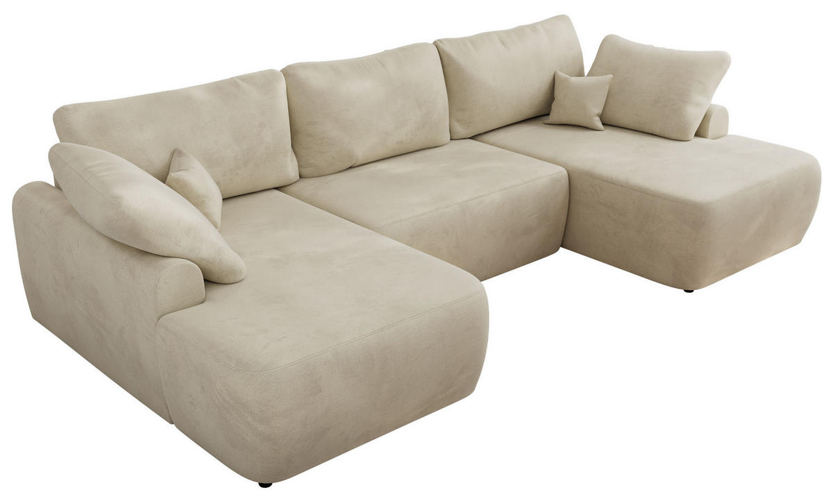 WOHNLANDSCHAFT CUBO U Beige Velvet - Beige/Schwarz, Kunststoff/Textil (370/100/187cm) - MKS