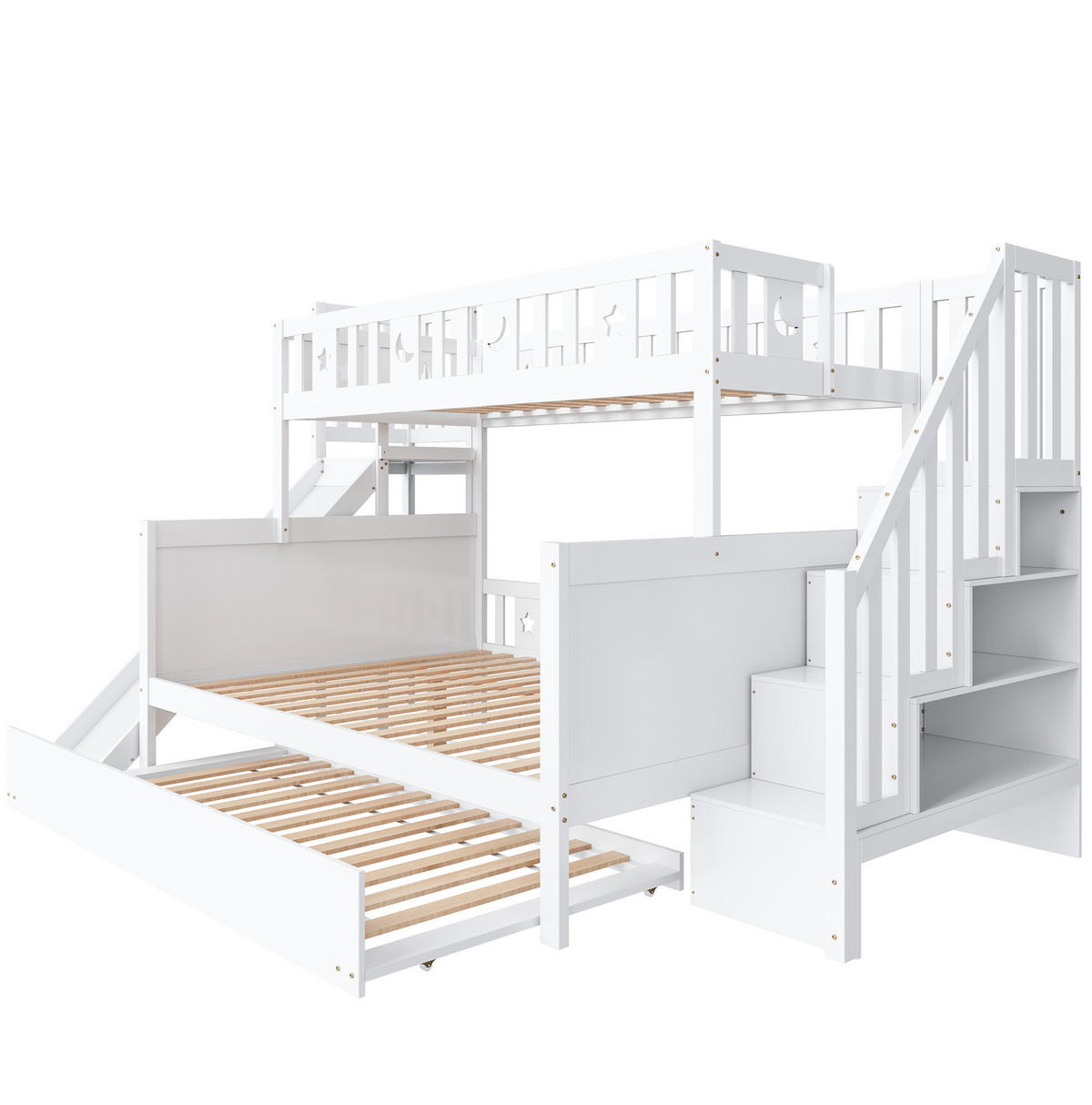 ETAGENBETT 90/200 & 140/200 cm aus Massivholz mit Rutsche, Stauraum und Ausziehbett Weiß - Weiß, Holz (90/200cm) - Modenvie