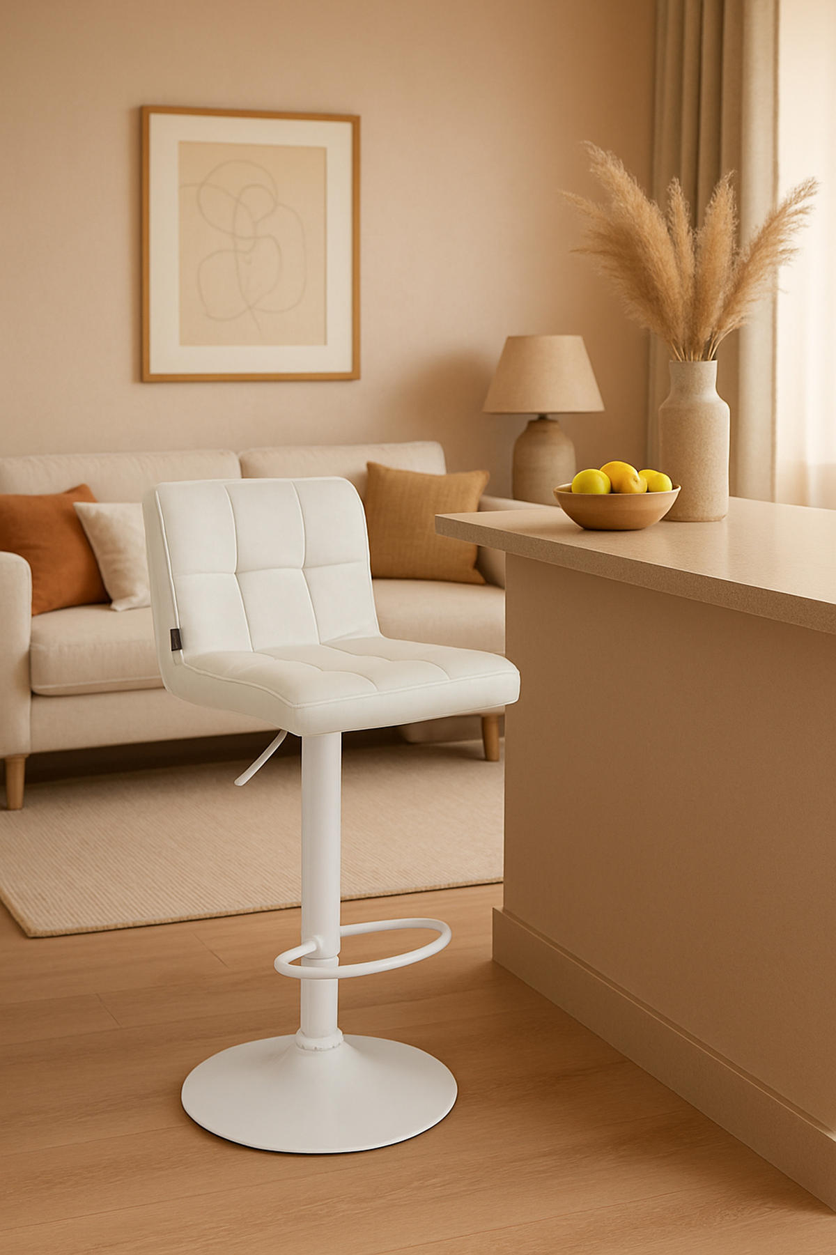 BARHOCKER 2er Set Peran Samt weiß creme - Creme/Weiß, Textil/Metall (46/114/47cm) - TPFLiving