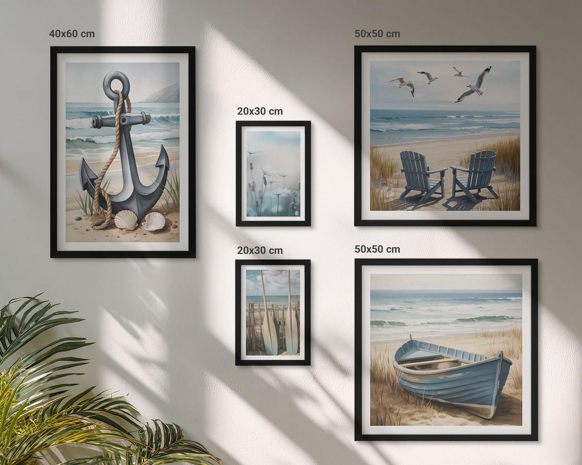 BILDER SET 5er Set - 50x50 cm & 20x30 cm & 40x60 cm Schwarzer Rahmen - Waldlandschaft, See Łódź - Schwarz, Kunststoff (40/60cm) - TULUP