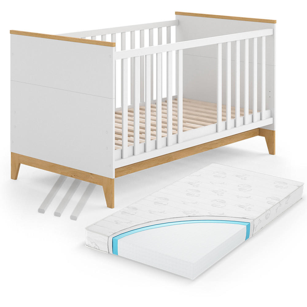 BABYBETT Malia Weiß 70x140 cm mit Matratze - Eichefarben/Weiß, Holzwerkstoff (70/140cm) - VitaliSpa