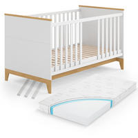 BABYBETT Malia Weiß 70x140 cm mit Matratze - Eichefarben/Weiß, Holzwerkstoff (70/140cm) - VitaliSpa