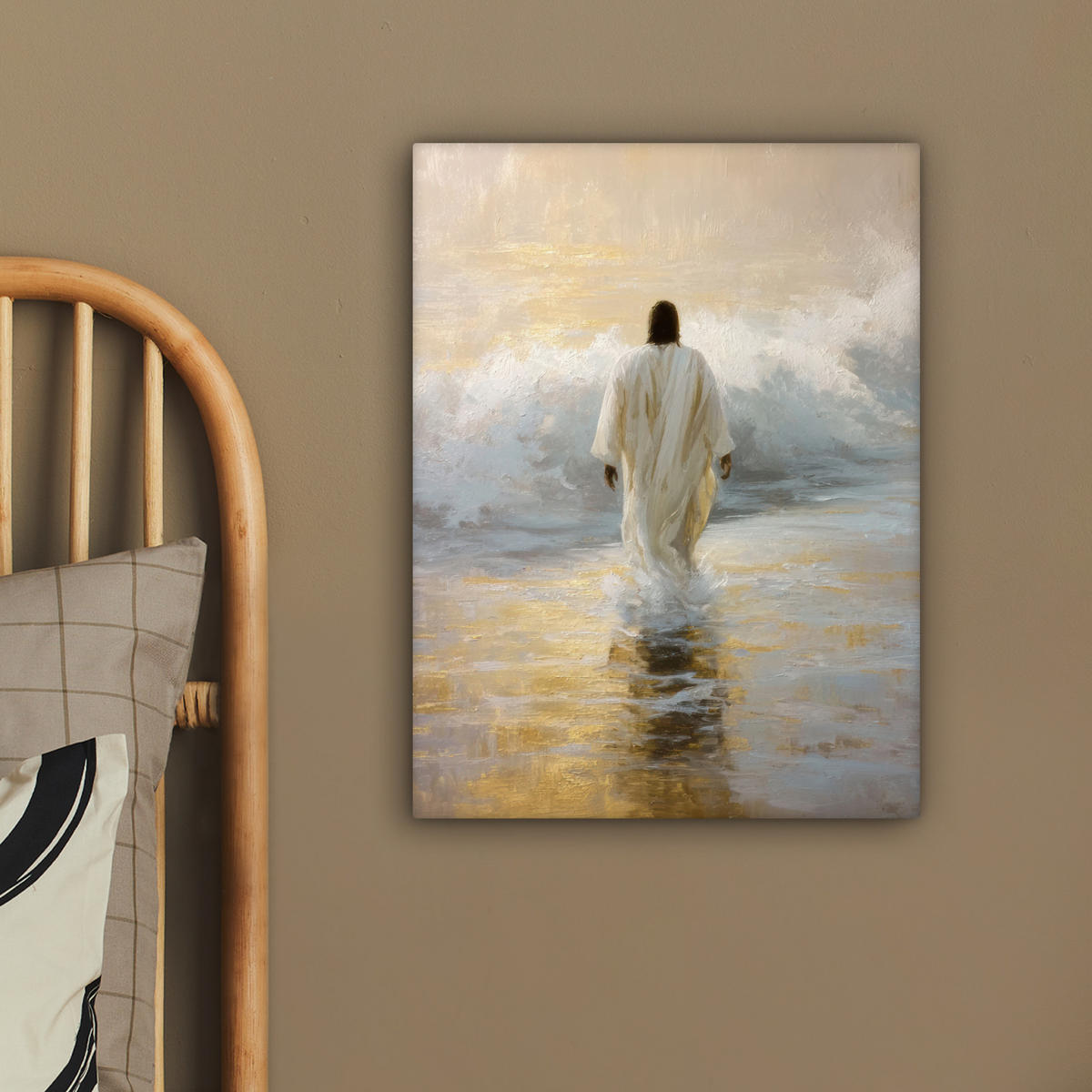 LEINWANDBILD Gemälde - Welle - Jesus - Abstrakt Room Decor 30x40 cm - Goldfarben, Textil (30/40cm) - MuchoWow