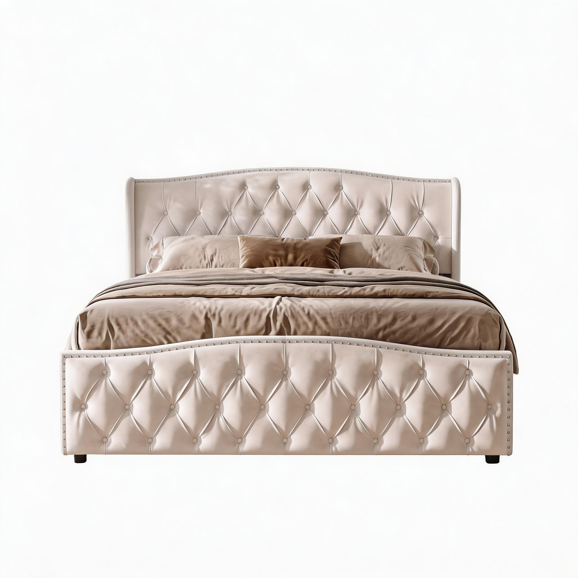 POLSTERBETT 160x200 cm mit Bettkasten, Doppelbett mit Kopfteil, Lattenrost und Stauraum, Samt Beige - Beige, Holz/Textil (160/200cm) - GENKI LIVING