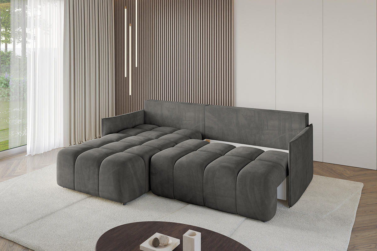 ECKSOFA Ottomane links LONLI-L 251x189x68 Anthrazit Velours - Anthrazit, Holzwerkstoff/Kunststoff (251/189cm) - ALTDECOR