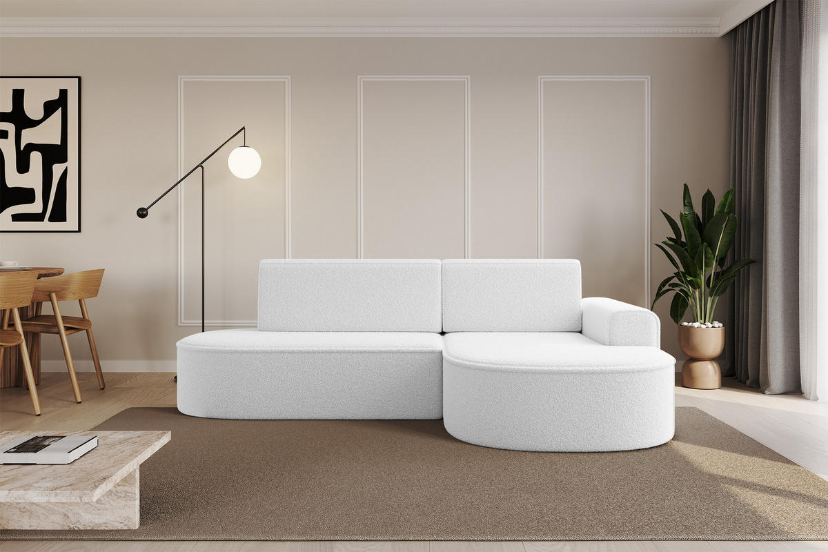 ECKSOFA mit Schlaffunktion und Bettkasten Ottomane Rechts MARI-L1-S - 283x167x85 cm Weiß Bouclé - Schwarz/Weiß, Holzwerkstoff/Kunststoff (167/283cm) - ALTDECOR