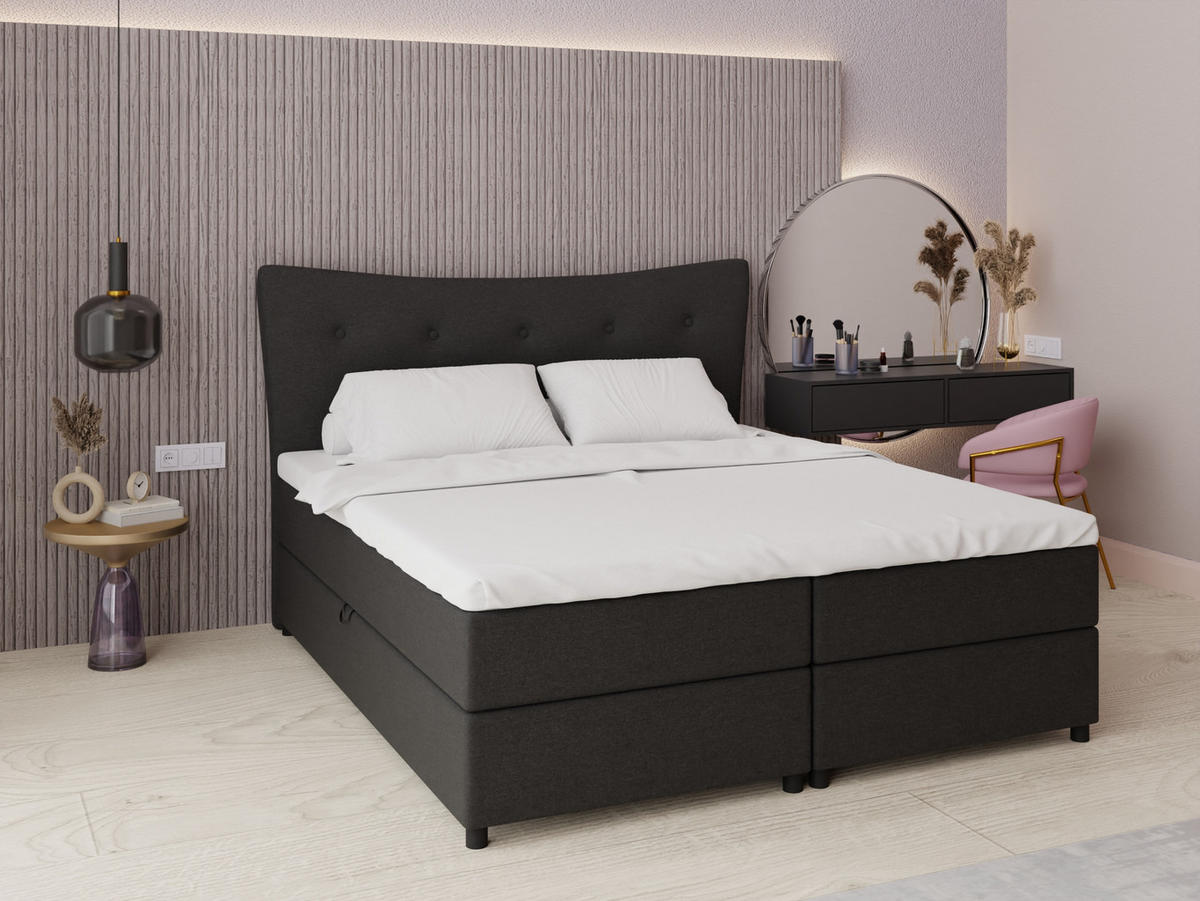 BOXBETT Nevada 180 x 200 cm Doppelbett mit hochwertiger Bonell-Matratze und Topper - schwarz - Schwarz, Holz (180/200cm) - Panda Möbel