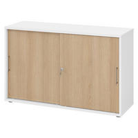 SCHIEBETÜRENSCHRANK - 2 Ordnerhöhen 40/120/74,8 cm in Weiß/Eichefarben Bügelgriff (Metall) - Eichefarben/Weiß, Holzwerkstoff (120/74.8/40cm) - bümö