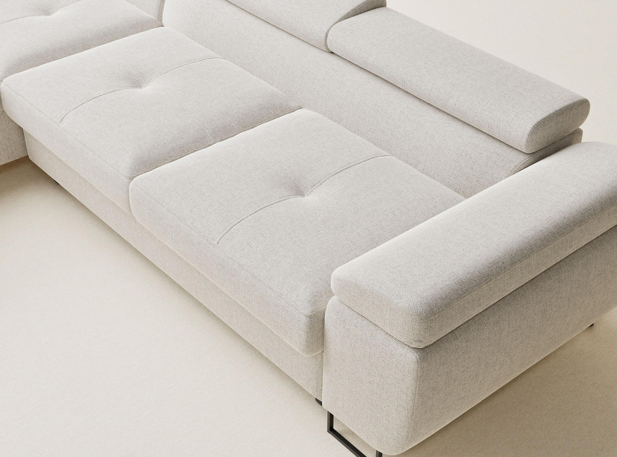 ECKSOFA Concord Hellbeige Webstoff - Links Seite - Creme/Schwarz, Holz/Holzwerkstoff (203/277cm) - Maison de Reve