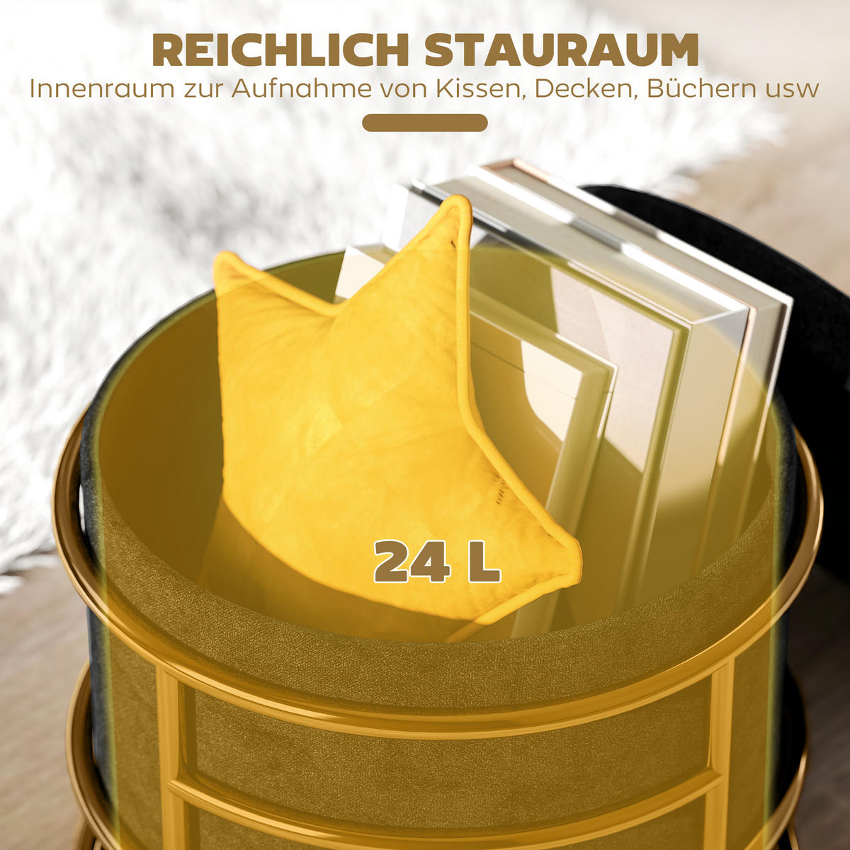 SITZHOCKER mit Stahrahmen 42 x 42 x 39 cm, Schwarz - Schwarz, Kunststoff (42/39/42cm) - HOMCOM