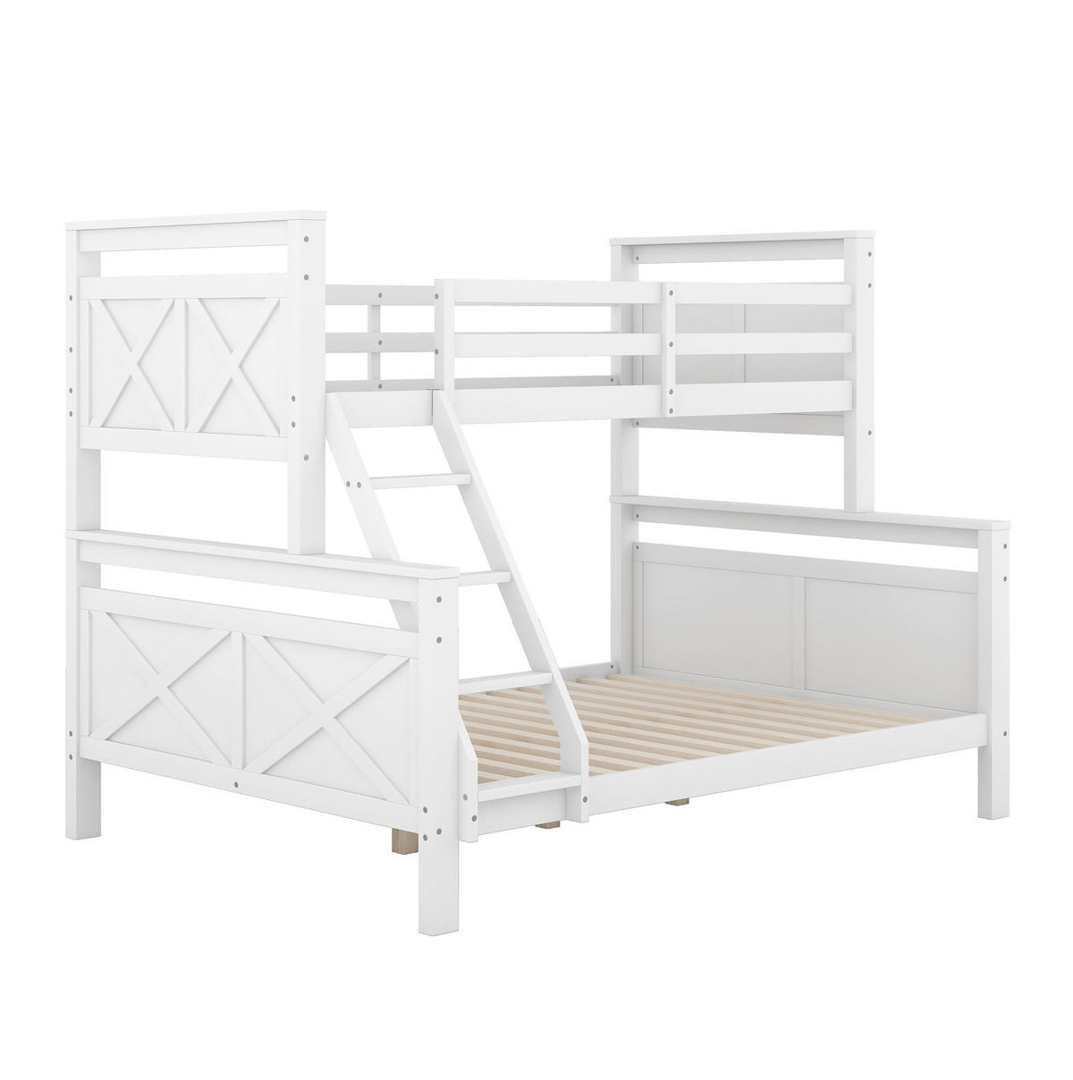 KATNI krevet od borovine 90x200 cm bijela s toboganom, ljestvama i izmjenjivim rasporedom - bijela, drvni materijal (90/200cm) - Modfu