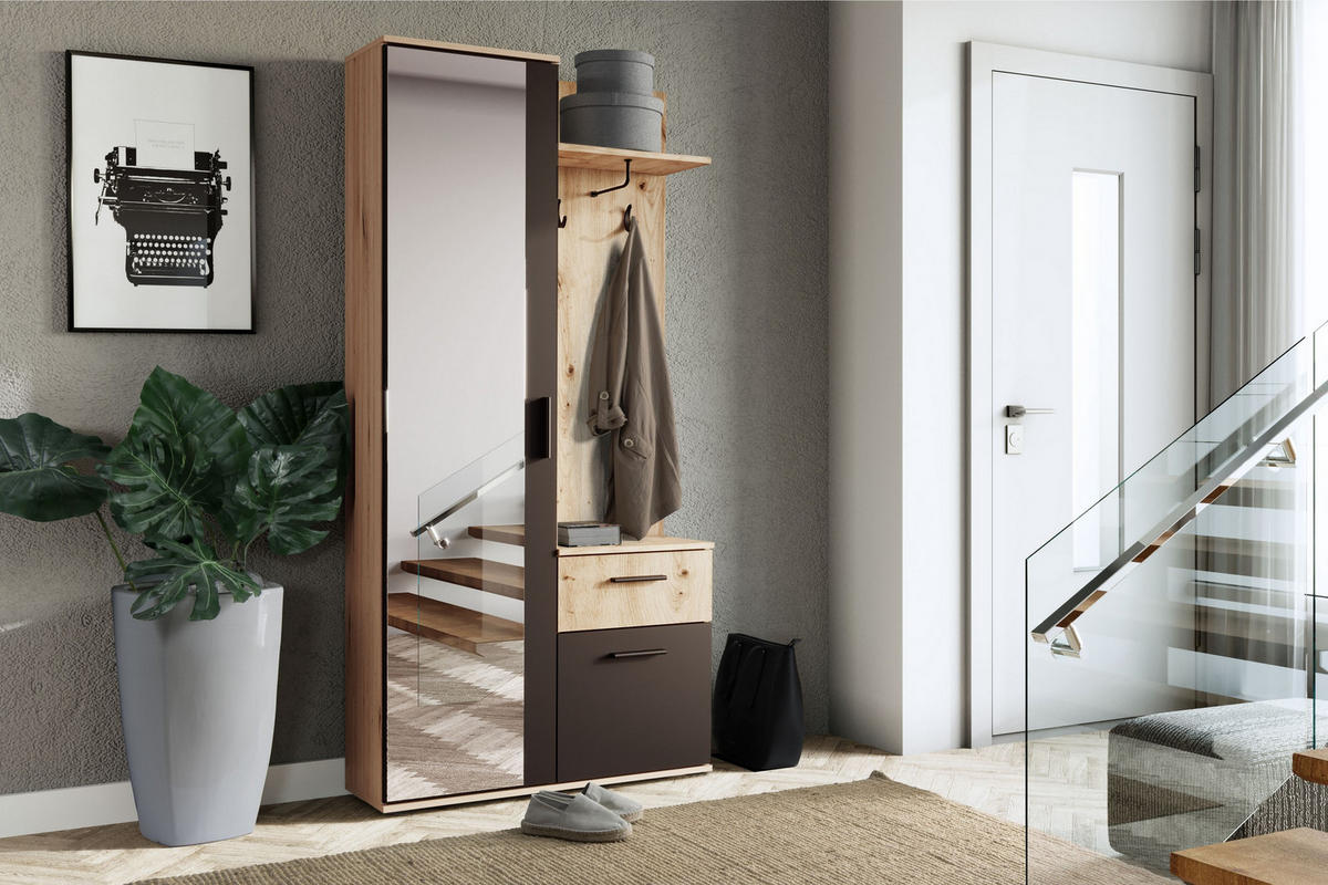 GARDEROBENSCHRANK RAMO 97/195/30 Modern Garderobenschrank Eiche Artisan - Schwarz/Eiche Artisan, Holzwerkstoff (97/195/30cm) - MASSENO