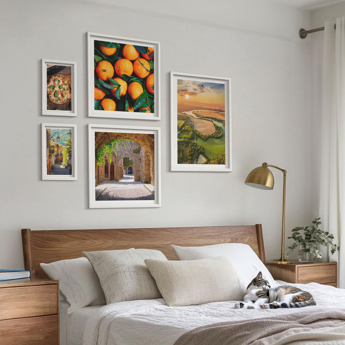 BILDER SET 5er Set - 50x50 cm & 20x30 cm & 40x60 cm Weißer Rahmen - Charmante Straßen mit Steinen - Weiß, Kunststoff (40/60cm) - TULUP