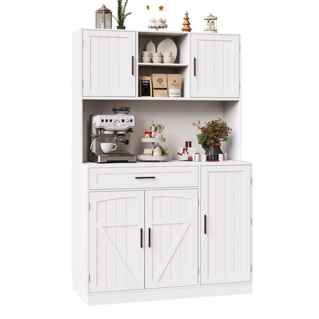 GESCHIRRSCHRANK aus MDF & Metall 110x38x180 cm in Weiß mit LED & Steckdosenleiste - Weiß, Holzwerkstoff (110/180/38cm) - Modfu